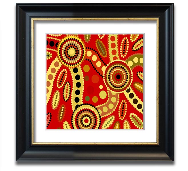 Aboriginal Red Tribal Square Framed Print showcasing vibrant red tribal designs in a stylish frame.